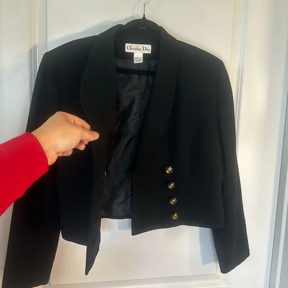 Vintage Christian Dior Butler Wool Black&Gold Button Double Breasted Crop Blazer